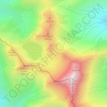 Mapa topográfico Fuorcla Blengias, altitud, relieve
