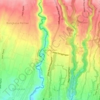 Mapa topográfico Kedewatan, altitud, relieve