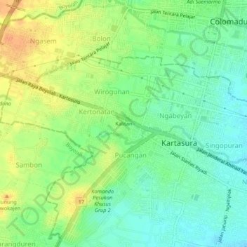 Mapa topográfico Kalitan, altitud, relieve