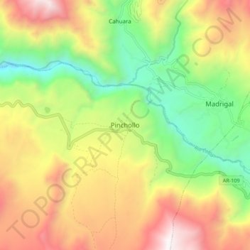 Mapa topográfico Pinchollo, altitud, relieve