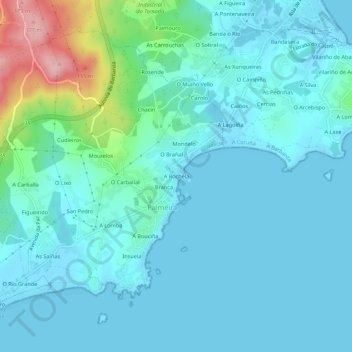Mapa topográfico A Rochela, altitud, relieve