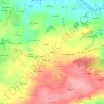 Mapa topográfico Langue, altitud, relieve