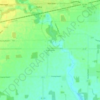 Mapa topográfico South Delta, altitud, relieve