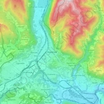 Mapa topográfico Mendrisio, altitud, relieve