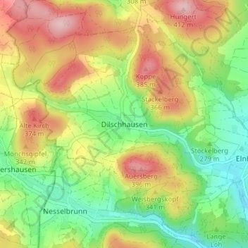 Mapa topográfico Dilschhausen, altitud, relieve