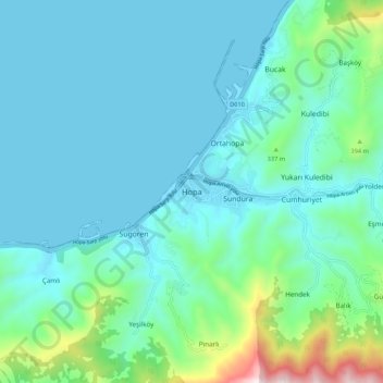 Mapa topográfico Hopa, altitud, relieve
