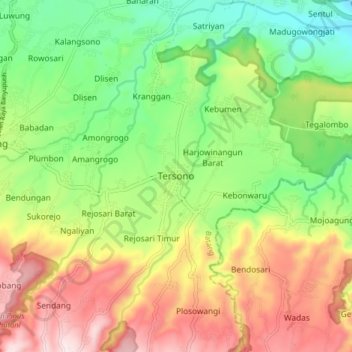 Mapa topográfico Tersono, altitud, relieve