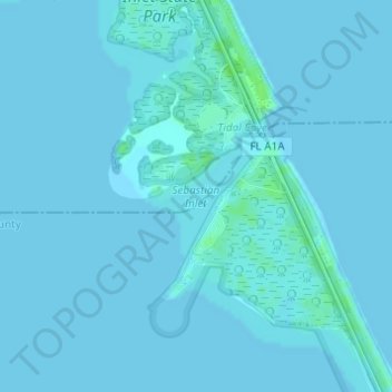 Mapa topográfico Sebastian Inlet, altitud, relieve