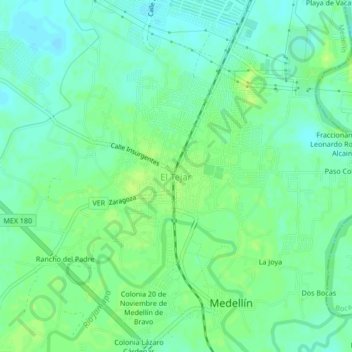 Mapa topográfico El Tejar, altitud, relieve