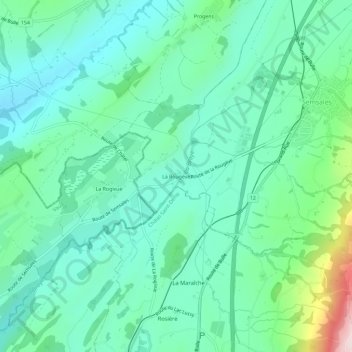 Mapa topográfico La Rougève, altitud, relieve