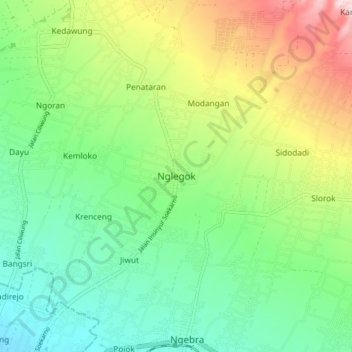 Mapa topográfico Nglegok, altitud, relieve