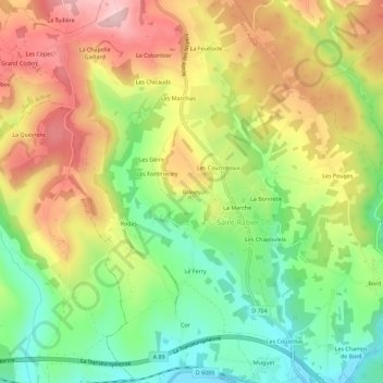 Mapa topográfico Bravey, altitud, relieve