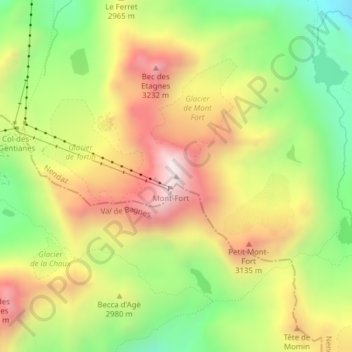 Mapa topográfico Mont Fort, altitud, relieve