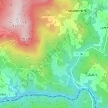 Mapa topográfico Oberbrettersbach, altitud, relieve
