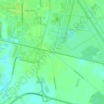 Mapa topográfico Henrico, altitud, relieve