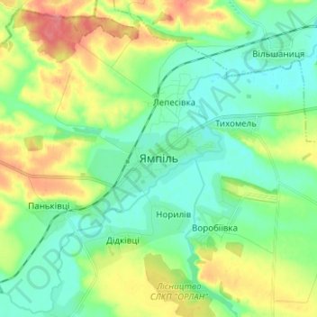 Mapa topográfico Ямполь, altitud, relieve