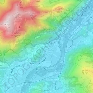 Mapa topográfico Agos, altitud, relieve
