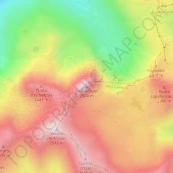 Mapa topográfico Pico Anayet, altitud, relieve