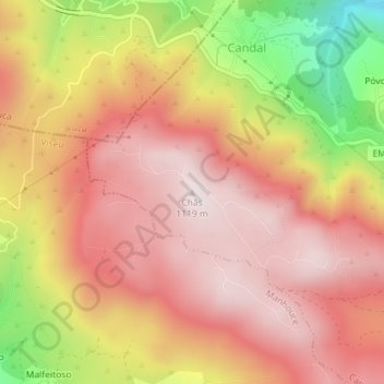 Mapa topográfico Chãs, altitud, relieve