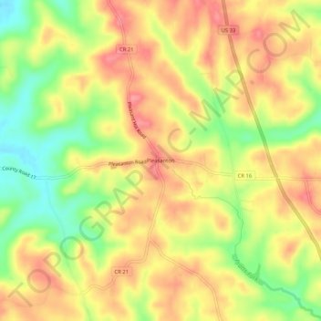 Mapa topográfico Pleasanton, altitud, relieve