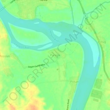 Mapa topográfico Paragu, altitud, relieve