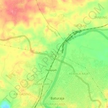 Mapa topográfico SUKAJADI, altitud, relieve