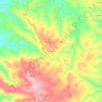 Mapa topográfico Besteiros, altitud, relieve