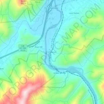 Mapa topográfico Chestoa, altitud, relieve