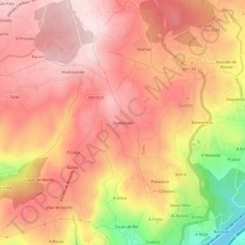 Mapa topográfico Sartédigos, altitud, relieve