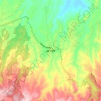Mapa topográfico Gembe, altitud, relieve