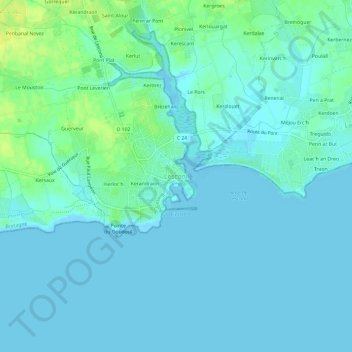 Mapa topográfico Lesconil, altitud, relieve