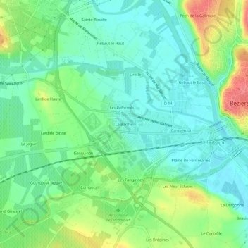 Mapa topográfico La Barthe, altitud, relieve
