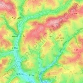 Mapa topográfico Maiberg, altitud, relieve