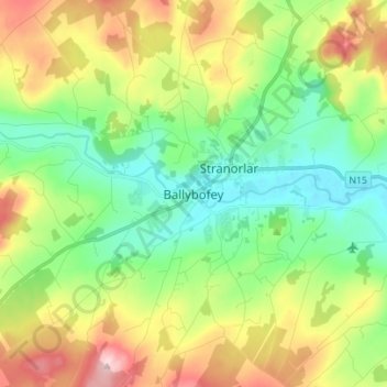 Mapa topográfico Ballybofey, altitud, relieve