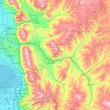 Mapa topográfico Morgan County, altitud, relieve