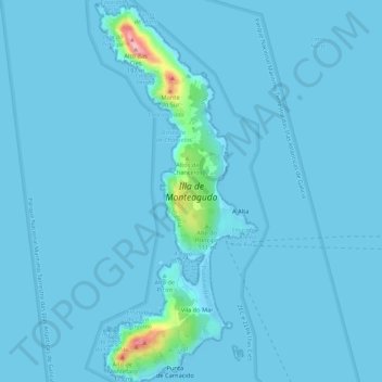Mapa topográfico Isla de Monteagudo, altitud, relieve