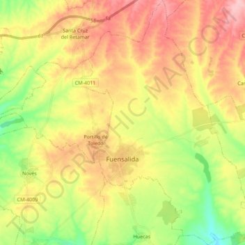 Mapa topográfico Fuensalida, altitud, relieve