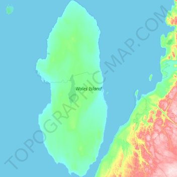 Mapa topográfico Wales Island, altitud, relieve