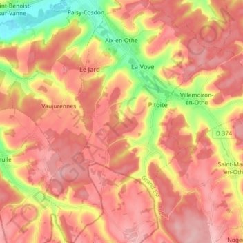 Mapa topográfico Aix-en-Othe, altitud, relieve