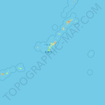 Mapa topográfico Prefectura de Okinawa, altitud, relieve