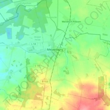 Mapa topográfico Meyenburg, altitud, relieve