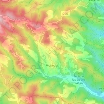 Mapa topográfico Montclar, altitud, relieve