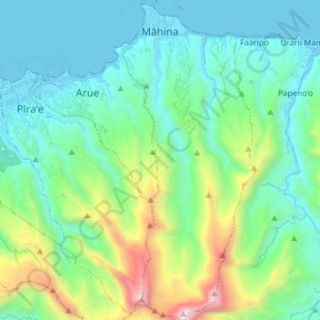 Mapa topográfico Mahina, altitud, relieve