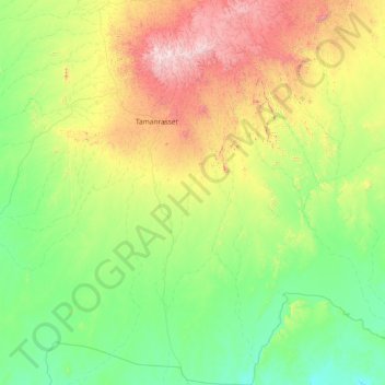 Mapa topográfico Tamanrasset, altitud, relieve