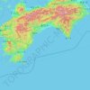 Mapa topográfico Kochi Prefecture, altitud, relieve