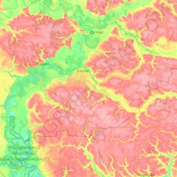 Mapa topográfico Варвинська селищна громада, altitud, relieve