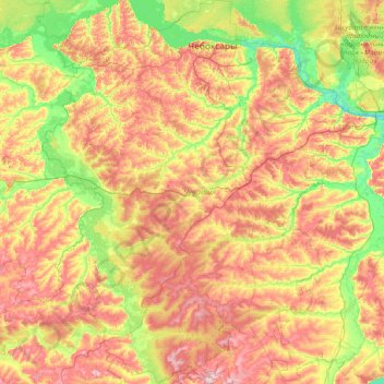 Mapa topográfico Чувашия, altitud, relieve