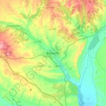 Mapa topográfico Barbastro, altitud, relieve