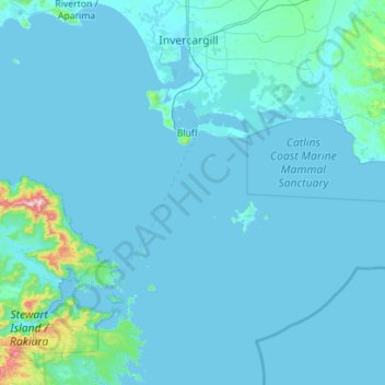 Mapa topográfico Te Ara a Kewa / Foveaux Strait, altitud, relieve