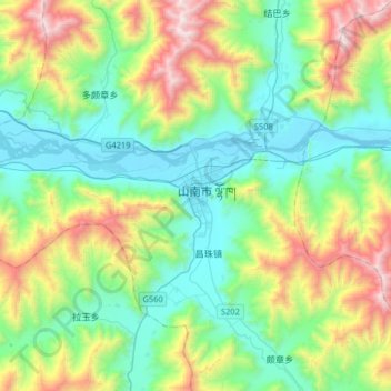 Mapa topográfico 泽当街道, altitud, relieve